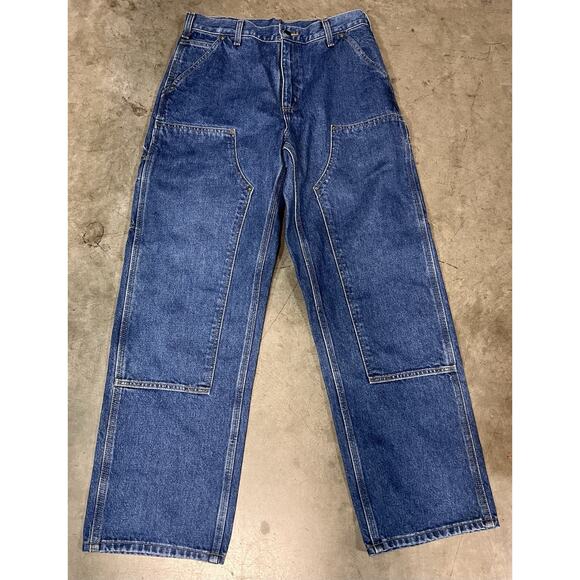 VINTAGE CARHARTT B73-DST DOUBLE KNEE DENIM BLUE JEANS LOOSE ORIGINAL FIT 32x30